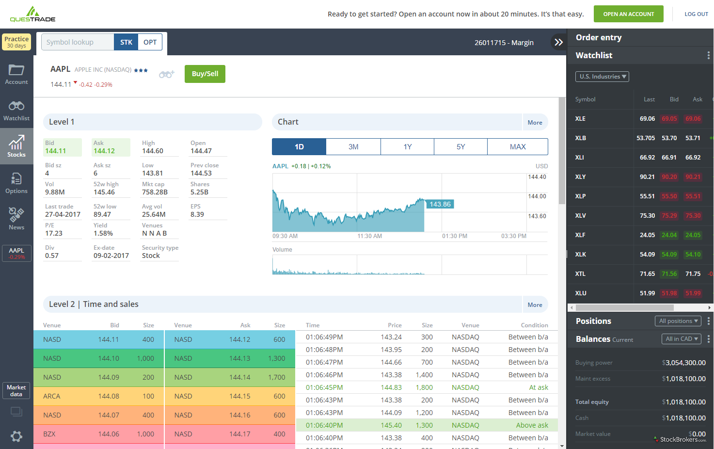 Questrade IQ Web